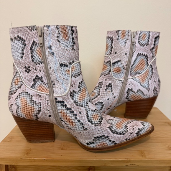 Leather Snakeskin Print Multicolour Heeled Ankle Boots - Picture 5 of 11